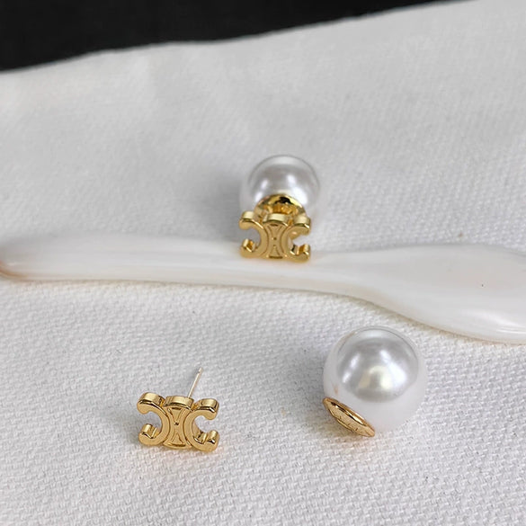 Geometric Electroplated Copper Pearl Earrings With 925 Silver Posts Retro Unisex Style