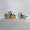 Geometric Electroplated Copper Pearl Earrings With 925 Silver Posts Retro Unisex Style