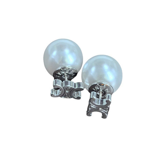 Geometric Electroplated Copper Pearl Earrings With 925 Silver Posts Retro Unisex Style