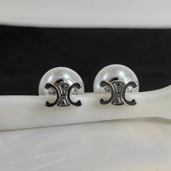 Geometric Electroplated Copper Pearl Earrings With 925 Silver Posts Retro Unisex Style