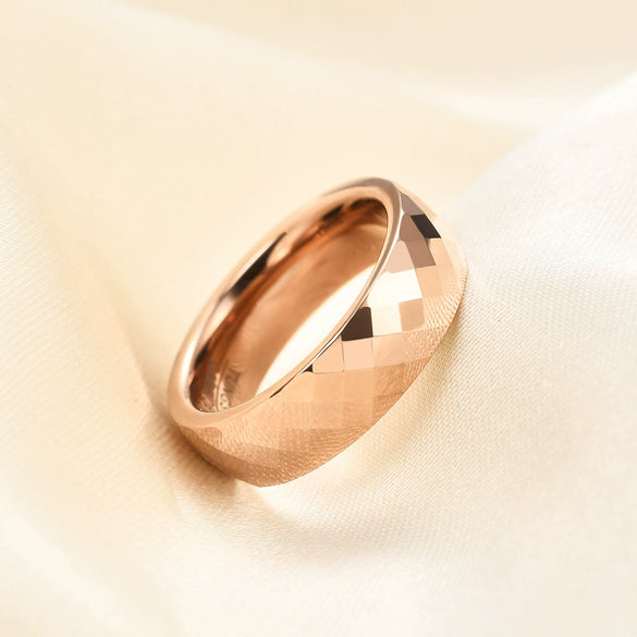 Geometric Faceted Rhombus Stainless Steel Couple Rings With Threecolor Electroplated Finish Unisex Simple Jewelry