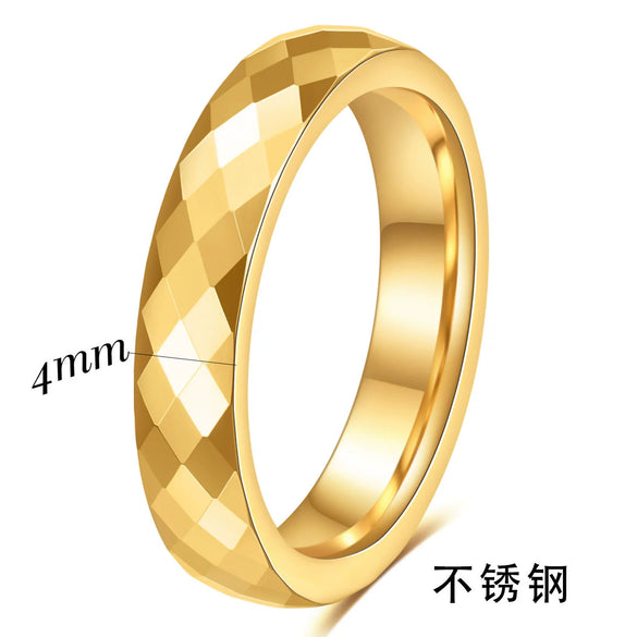 Geometric Faceted Rhombus Stainless Steel Couple Rings With Threecolor Electroplated Finish Unisex Simple Jewelry