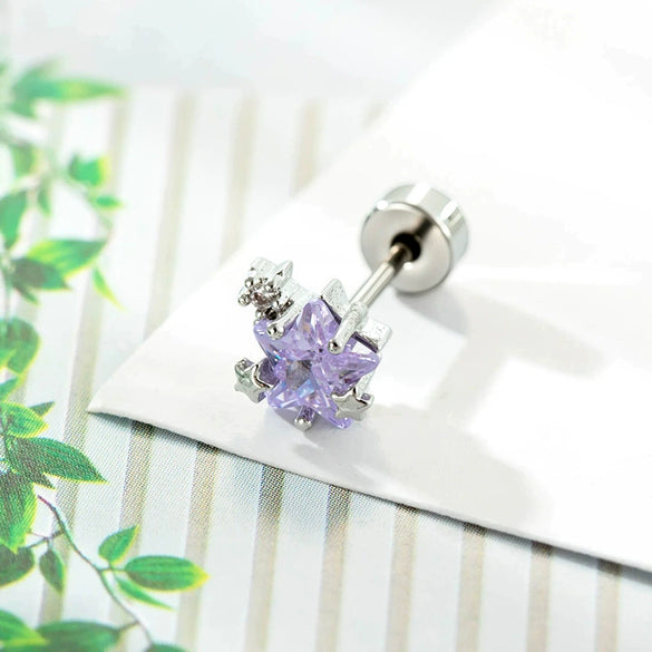 Geometric Fivepointed Star Metal Earrings Set With Zirconia For Unisex Piercing