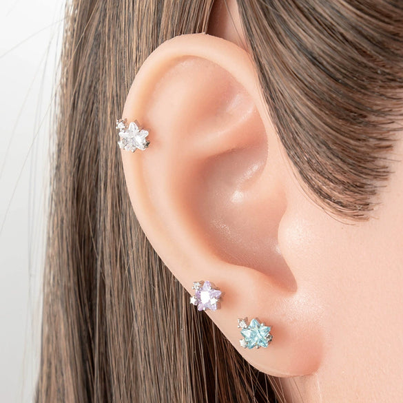 Geometric Fivepointed Star Metal Earrings Set With Zirconia For Unisex Piercing