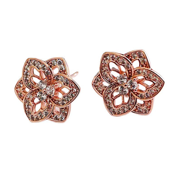 Geometric Flower Zircon Earrings In Electroplated Copper Minimalist Fashion Jewelry For Women