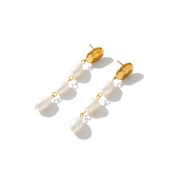 Geometric Freshwater Pearl Stainless Steel Vacuum Gold Plated Earrings For Women Simple Elegant Style