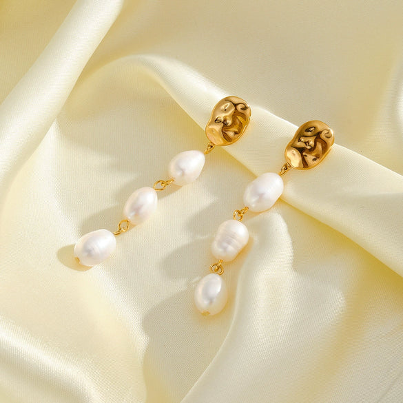 Geometric Freshwater Pearl Stainless Steel Vacuum Gold Plated Earrings For Women Simple Elegant Style