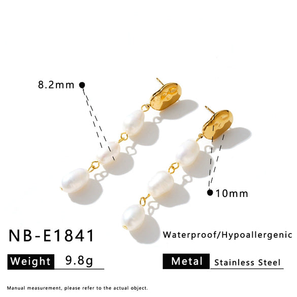 Geometric Freshwater Pearl Stainless Steel Vacuum Gold Plated Earrings For Women Simple Elegant Style