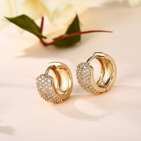 Geometric Full Diamond Copper Ear Ring With Silver Plated Zircon Electroplated Light Luxury Style Unisex