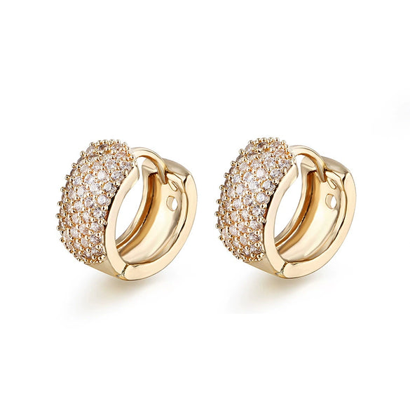 Geometric Full Diamond Copper Ear Ring With Silver Plated Zircon Electroplated Light Luxury Style Unisex