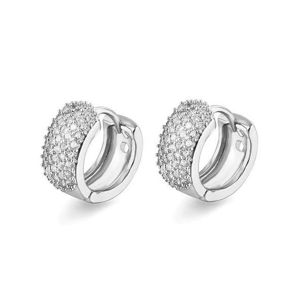 Geometric Full Diamond Copper Ear Ring With Silver Plated Zircon Electroplated Light Luxury Style Unisex