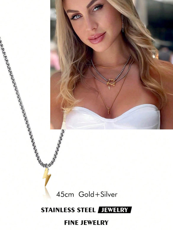 Geometric Goldplated Titanium Steel Carabiner Pendant Pearl Strand Necklace For Women In Light Luxury Style