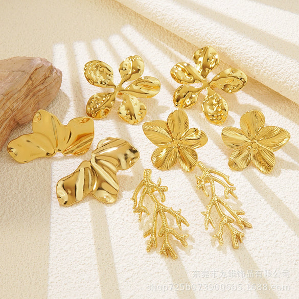 Geometric Heartshaped Stainless Steel Electroplated Earrings For Women