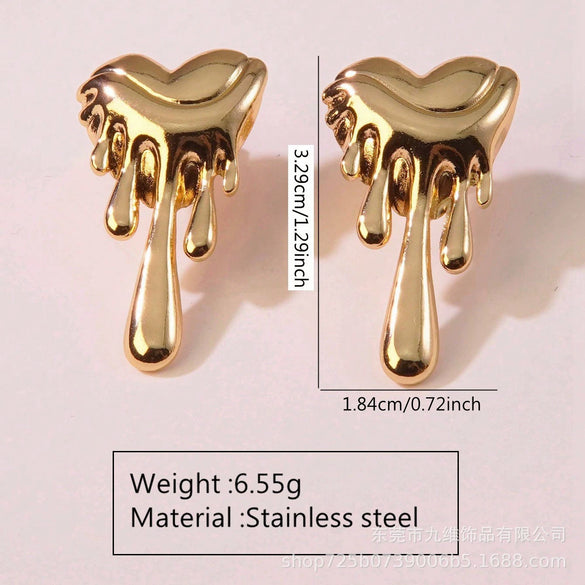 Geometric Heartshaped Stainless Steel Electroplated Earrings For Women