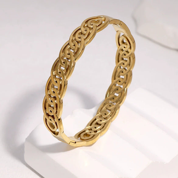 Geometric Hollow Stainless Steel Bracelet With Plated Finish Retro Elegant Style Colorfast And Hypoallergenic Design