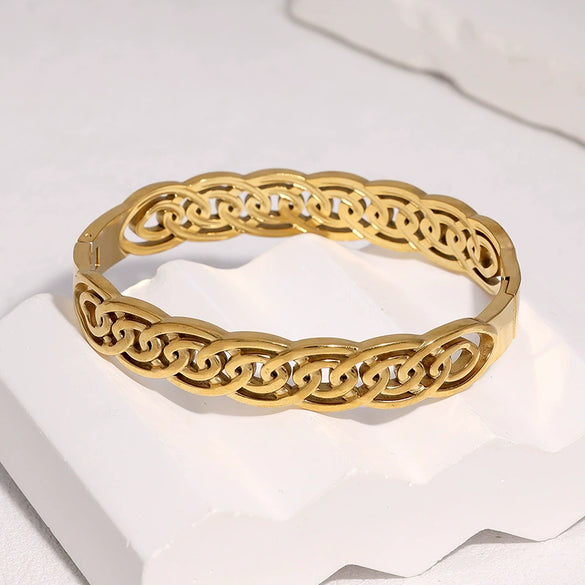 Geometric Hollow Stainless Steel Bracelet With Plated Finish Retro Elegant Style Colorfast And Hypoallergenic Design