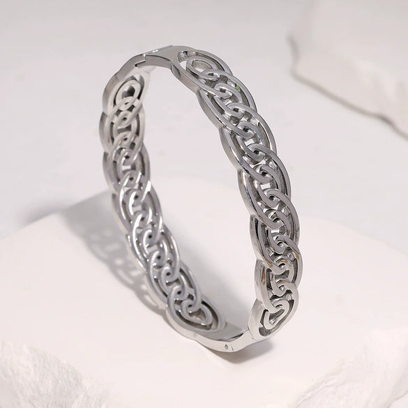 Geometric Hollow Stainless Steel Bracelet With Plated Finish Retro Elegant Style Colorfast And Hypoallergenic Design