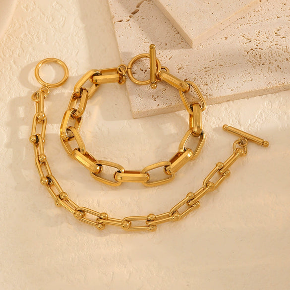 Geometric Hollow Titanium Steel Women's Bracelet With Electroplating