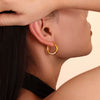Geometric Imitation Pearl Open Earring And Ring Set Titanium Steel Plated 18K Gold Electroplated For Women