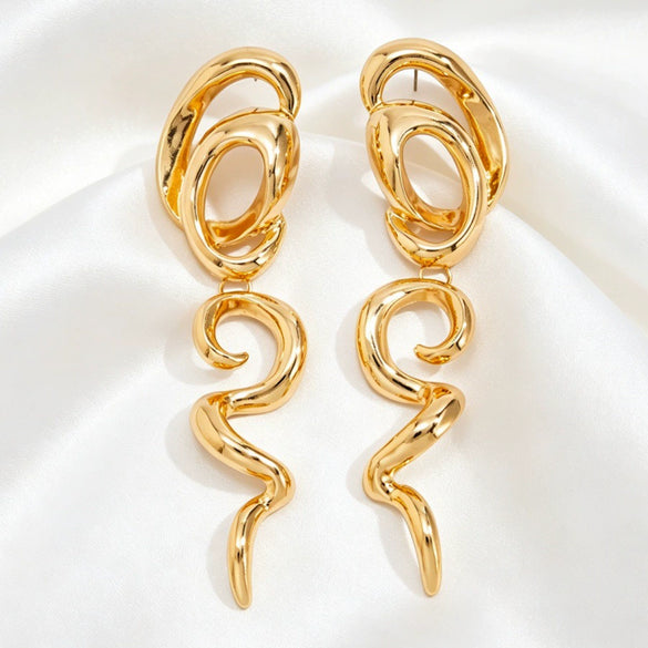 Geometric Irregular Alloy Hoop Earrings With Retro Spliced Design Old Money Style Fashion Jewelry For Women And Men