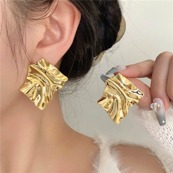 Geometric Irregular Statement Earrings With Mirror Finish Electroplated Alloy Design