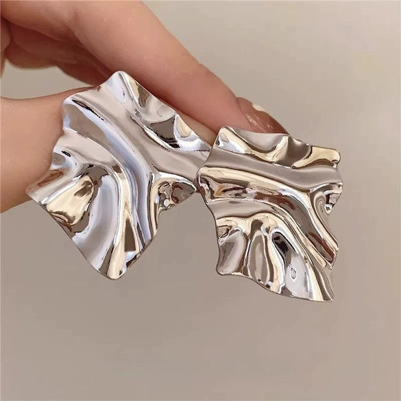 Geometric Irregular Statement Earrings With Mirror Finish Electroplated Alloy Design