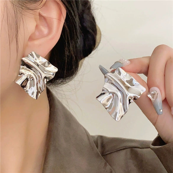 Geometric Irregular Statement Earrings With Mirror Finish Electroplated Alloy Design