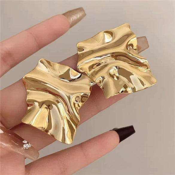 Geometric Irregular Statement Earrings With Mirror Finish Electroplated Alloy Design