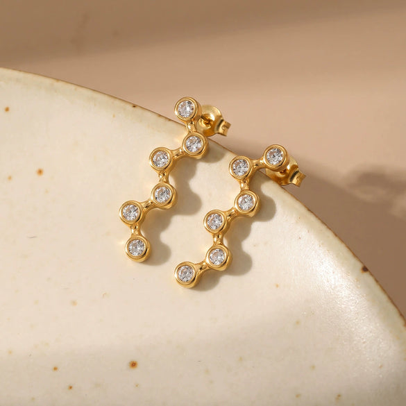 Geometric Irregular Zircon Stainless Steel Earrings For Women With Gold Tone Plated Finish