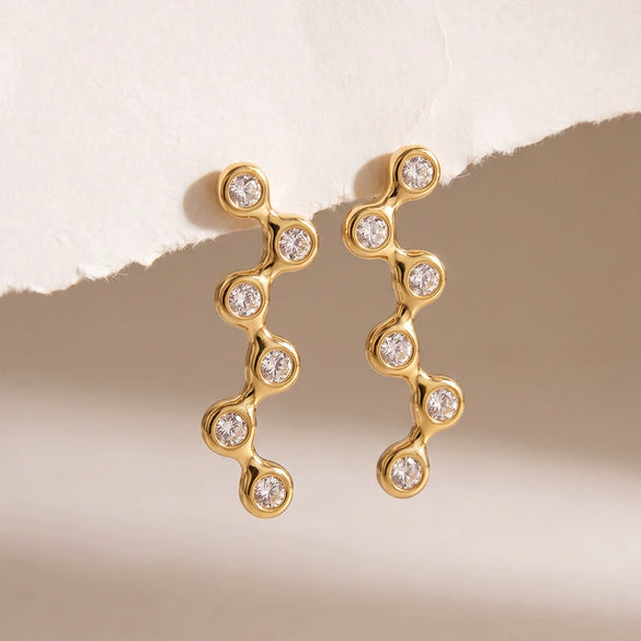 Geometric Irregular Zircon Stainless Steel Earrings For Women With Gold Tone Plated Finish