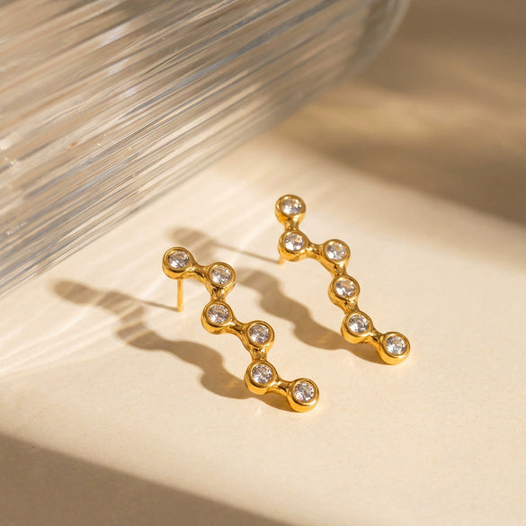 Geometric Irregular Zircon Stainless Steel Earrings For Women With Gold Tone Plated Finish