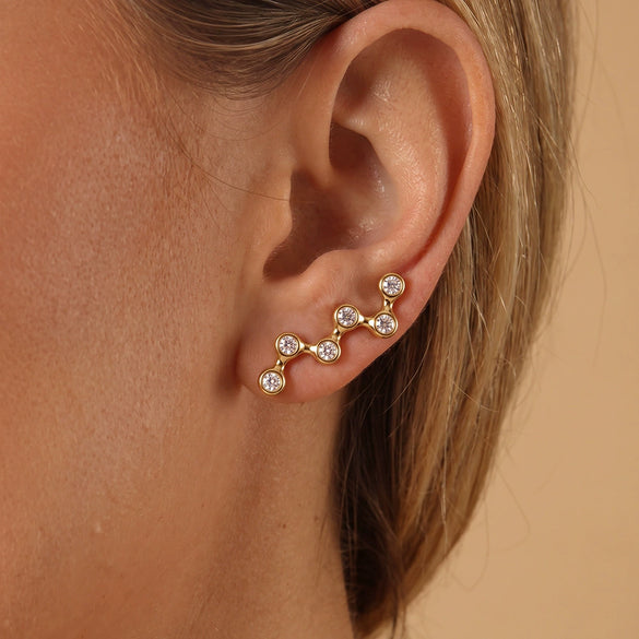 Geometric Irregular Zircon Stainless Steel Earrings For Women With Gold Tone Plated Finish