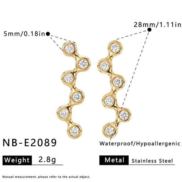 Geometric Irregular Zircon Stainless Steel Earrings For Women With Gold Tone Plated Finish