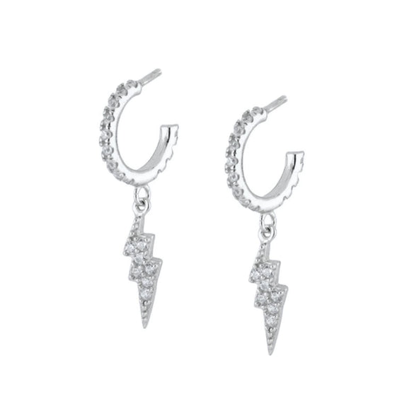 Geometric Lightning Earrings With Silver Needle And Micro Paved Zircon Copper Cute Natural Style Earrings For Women