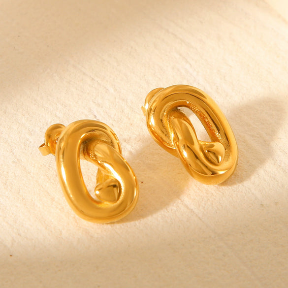 Geometric Line Twist Stainless Steel Women's Earrings With Electroplating Design