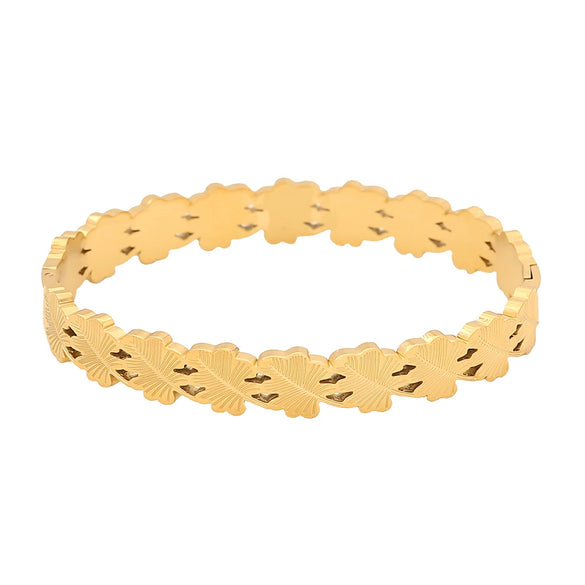 Geometric Lines Stainless Steel Bracelet With Golden Leaf Design Electroplated Jewelry