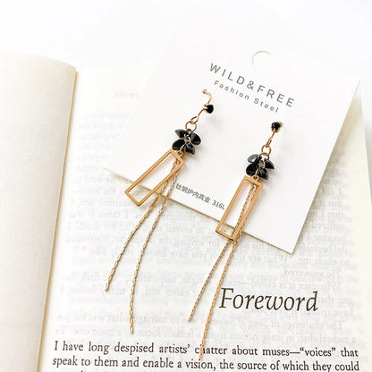 Geometric Long Tassel Earrings Temperament Titanium Steel Earrings