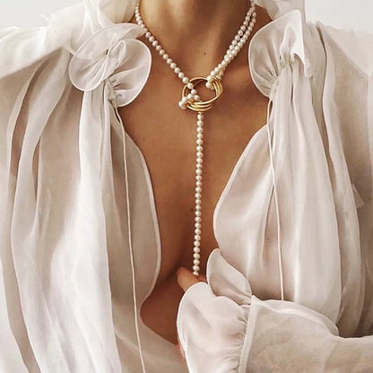 Geometric Metal Pearl Fashion All-Match Necklace