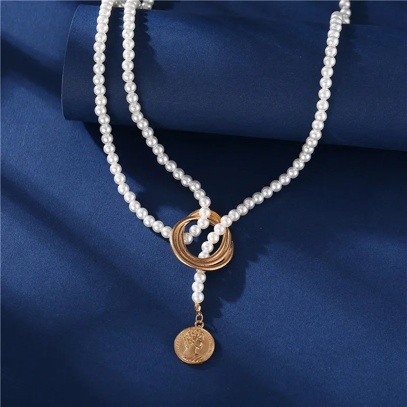 Geometric Metal Pearl Fashion All-Match Necklace