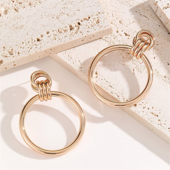 Geometric Metal Round Statement Earrings With Electroplated Finish Modern Fashion Jewelry Accessory