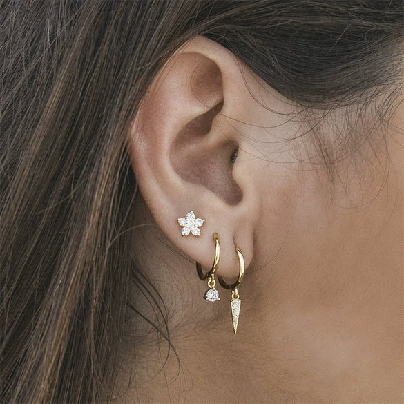 Geometric Microinlaid Zircon Ear Studs