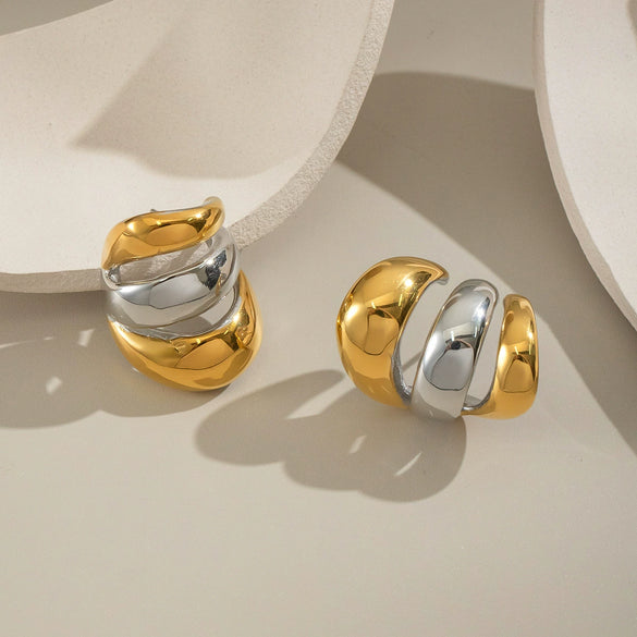 Geometric Minimalist Trendy Gold Colorblocking Stud Earrings In Stainless Steel With Electroplating