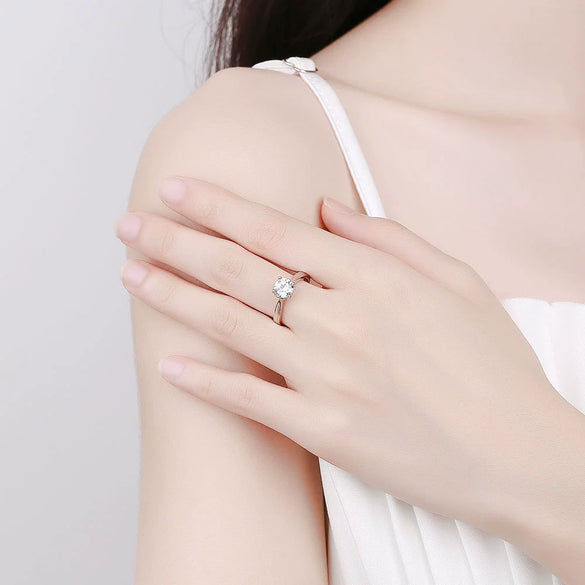 Geometric Moissanite Ring In 925 Sterling Silver With Four Claw Setting Electroplated Adjustable Open Band For Women