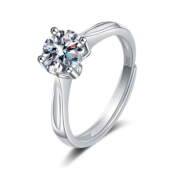 Geometric Moissanite Ring In 925 Sterling Silver With Four Claw Setting Electroplated Adjustable Open Band For Women
