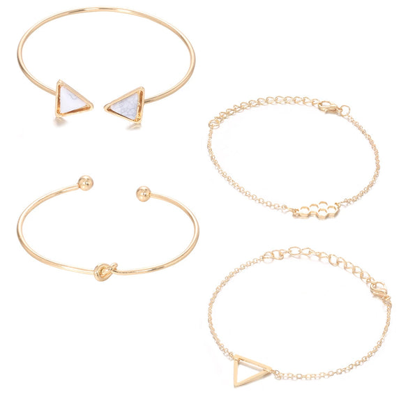 Geometric Molecule White Turquoise Knotted Bracelet 4Piece Set For Women Made Of Alloy With Electroplating Treatment