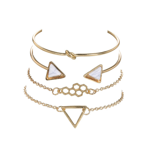 Geometric Molecule White Turquoise Knotted Bracelet 4Piece Set For Women Made Of Alloy With Electroplating Treatment