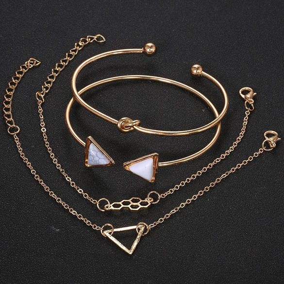 Geometric Molecule White Turquoise Knotted Bracelet 4Piece Set For Women Made Of Alloy With Electroplating Treatment