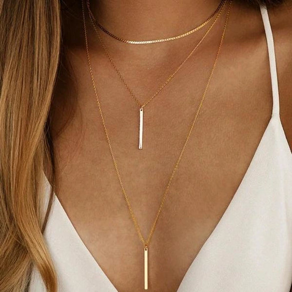 Geometric Multi Layer Copper Necklace With Electroplated Finish Minimalist Stackable Casual Chain Jewelry For Women