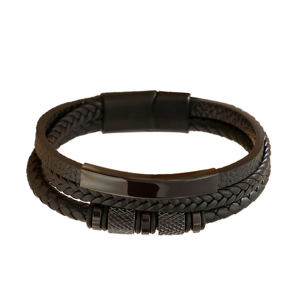 Geometric Multilayer Handwoven Leather Men's Alloy Magnet Buckle Bracelet
