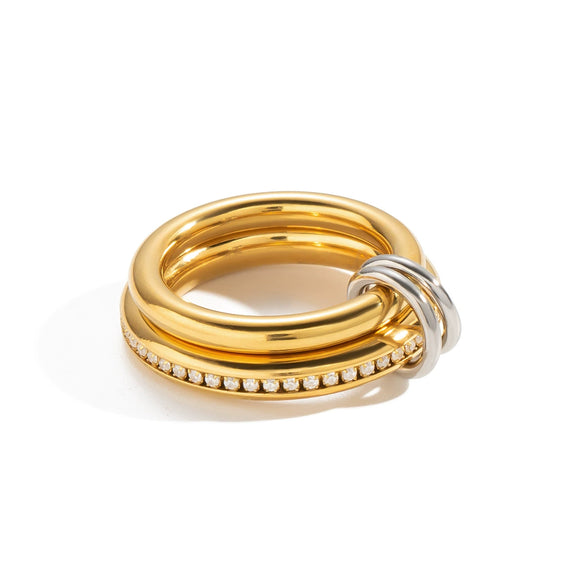 Geometric Multilayer Stackable Stainless Steel Ring With Goldplated Vacuum Electroplated Finish For Unisex Everyday Jewelry